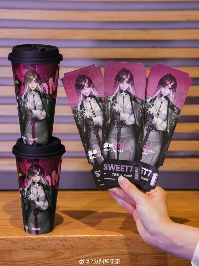 Path to Nowhere Official 7 Minutes Collab Goods. Shalom, Bianca, Ella Photo Card, Ticket, and Cup Set.