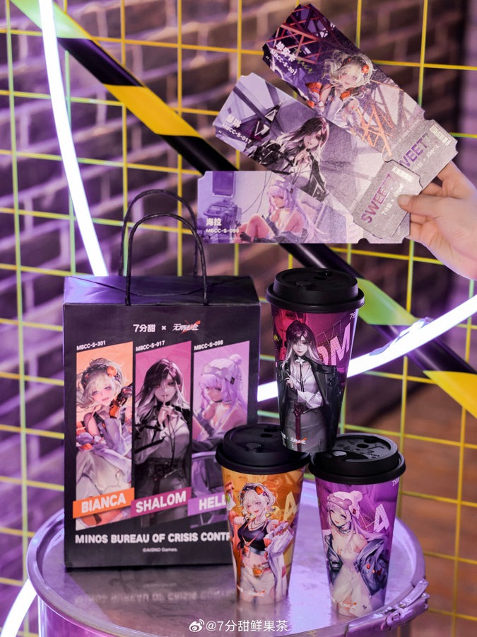 Path to Nowhere Official 7 Minutes Collab Goods. Shalom, Bianca, Ella Photo Card, Ticket, and Cup Set.