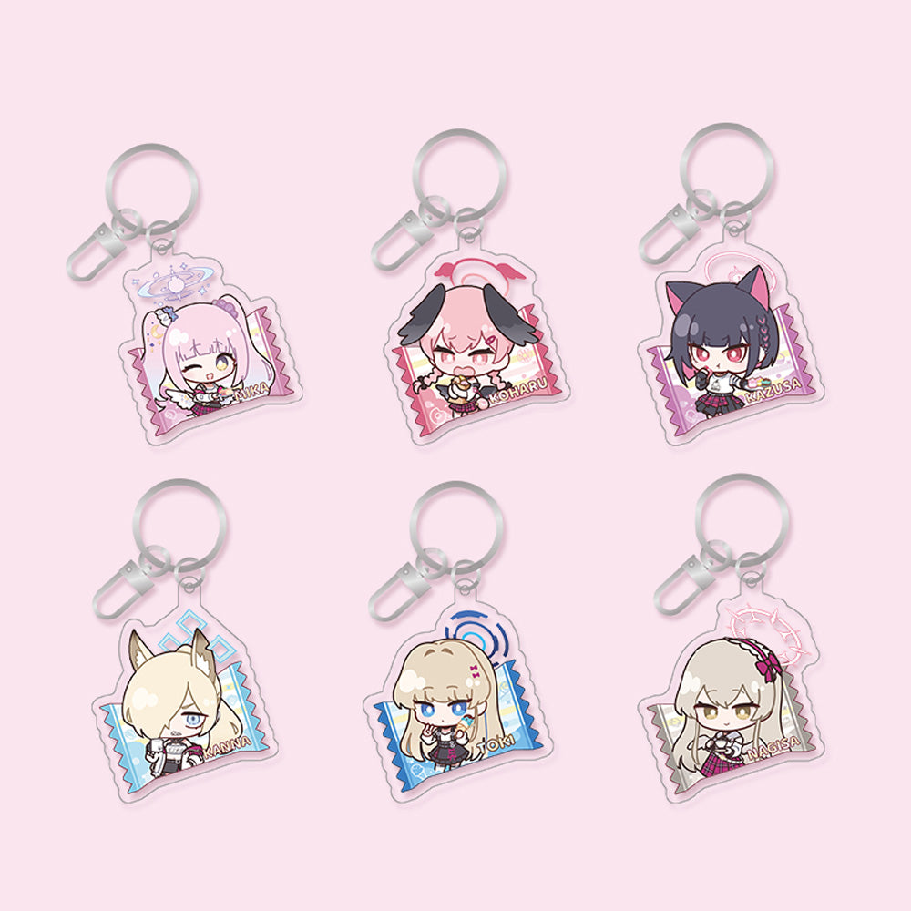 Blue Archive Official Genuine Dimensional Cafe Collaboration Goods Q Version Acrylic Keyring - Mika Koharu Kazusa Nagisa Toki Kanna