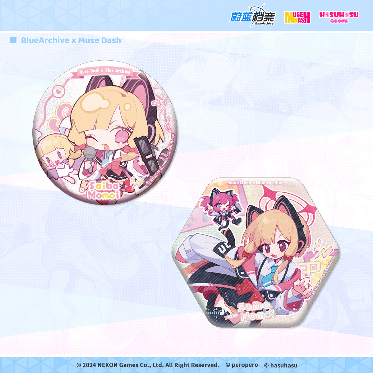 Blue Archive X Muse Dash Offical Collab Badge Set Momoi